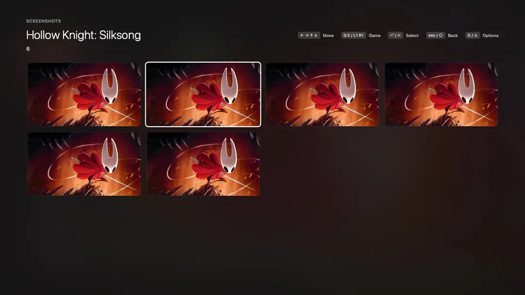 A game's screenshots in a grid
