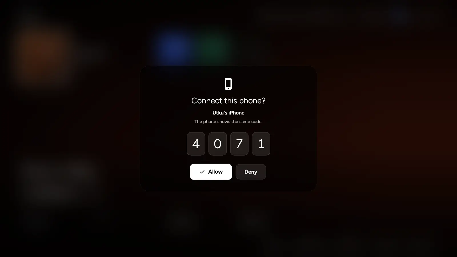 Connect this phone? The same four-digit code on the PC and the phone