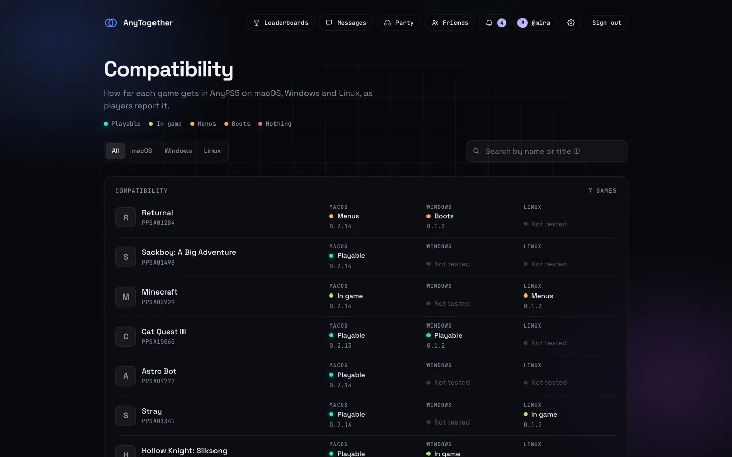 The compatibility list on the website