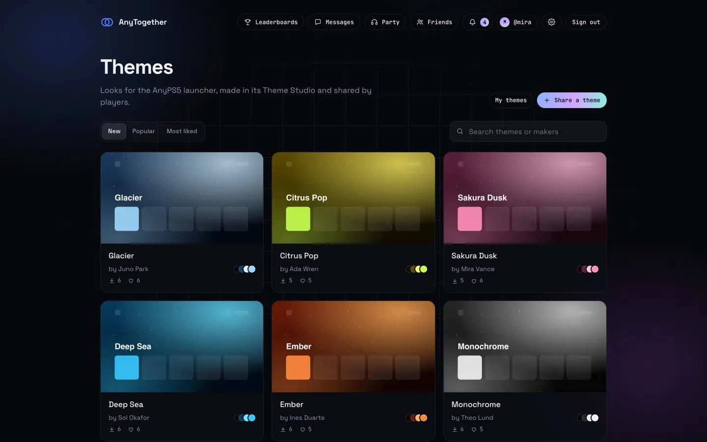 The Theme Hub on the website